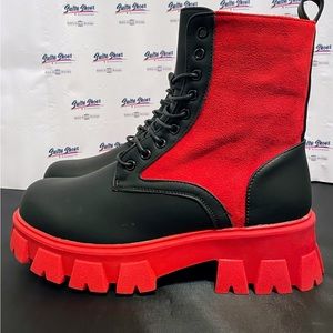 NEW
Womens Platform Chunky Heel Ankle Boots Black/Red